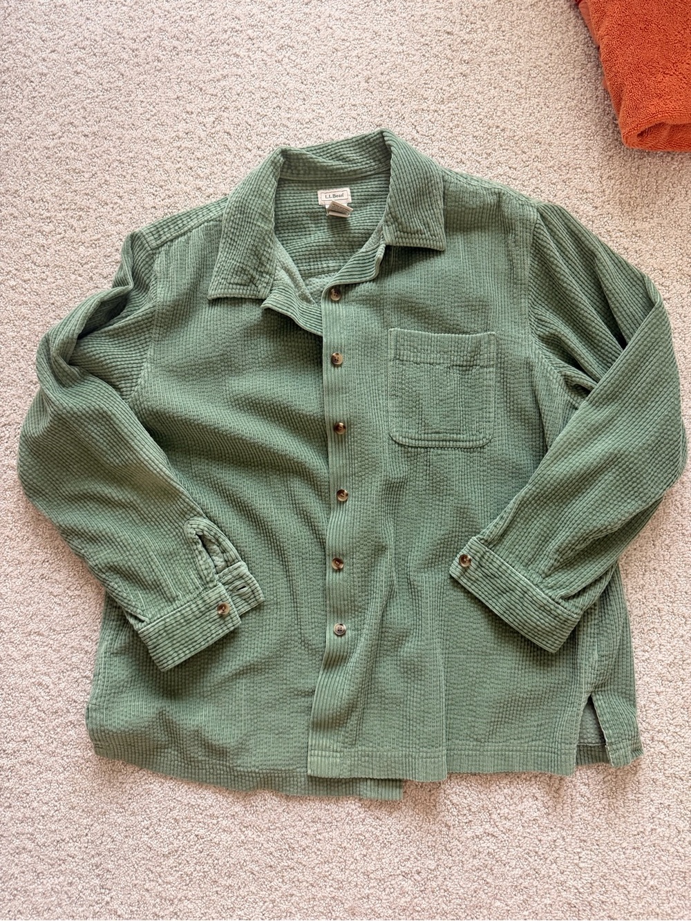 L.L. Bean Olive Green Corduroy Button-Down Shirt